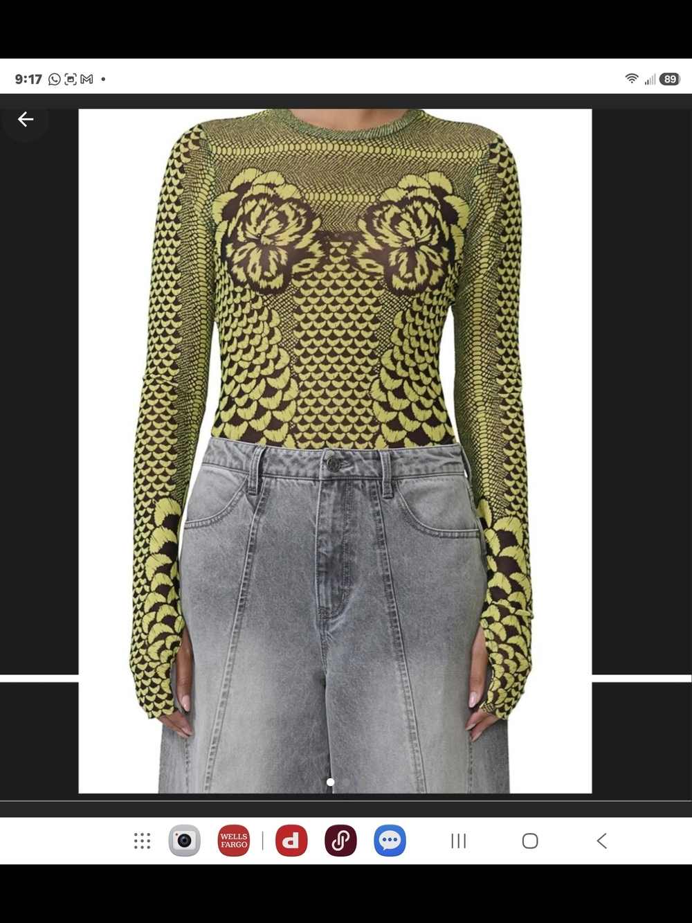 AFRM Yellow and Brown Long-Sleeve Mesh Graphic Top